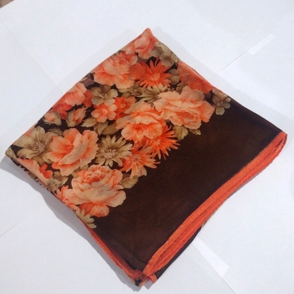 Women's 100% Silk Flower Design Brown Colorful Scarf 30x30 inches - Light - Picture 1 of 8